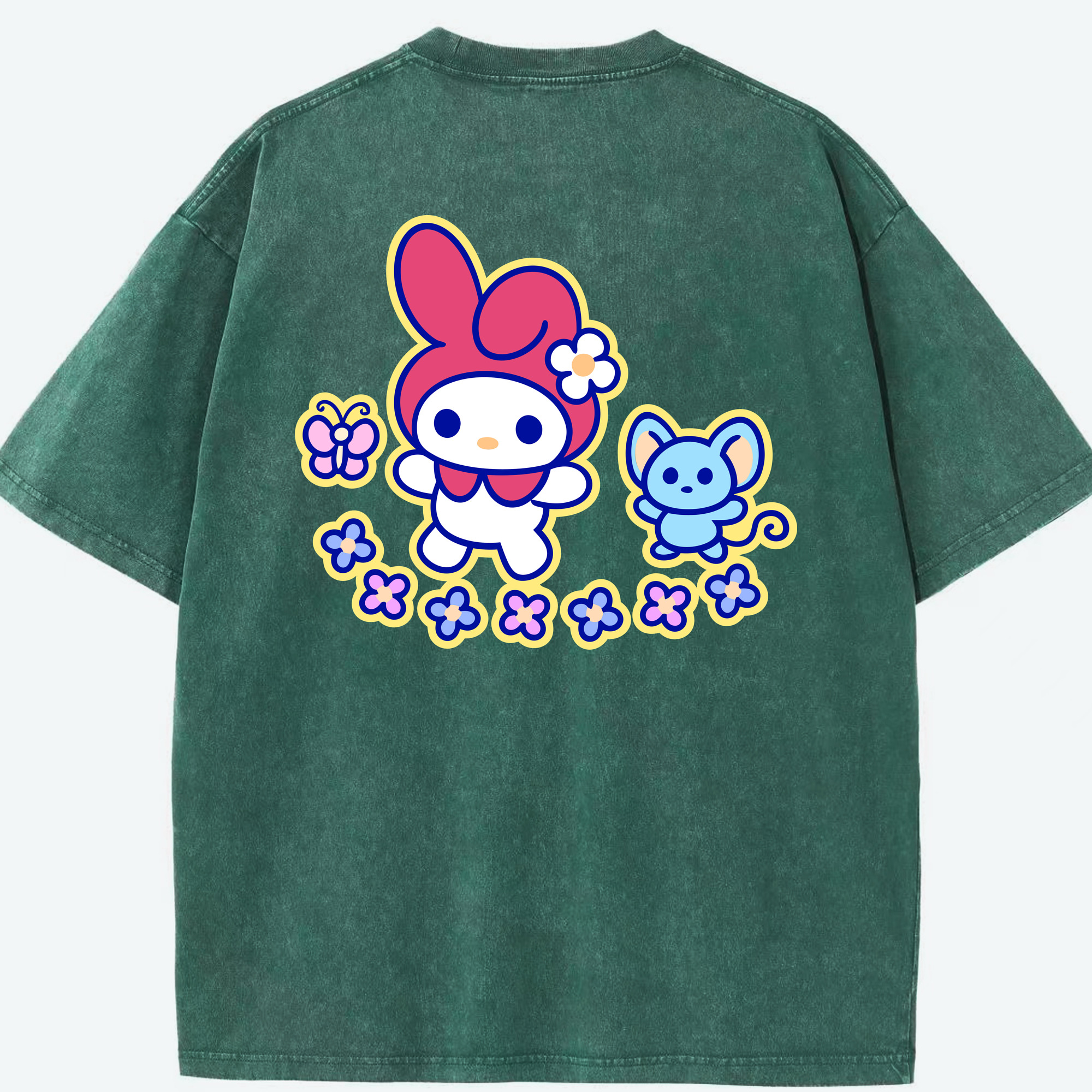 （画像用） Hello Kitty ハローキティ 綿100% ヴィンテージ風 半袖Tシャツ（背面プリント）